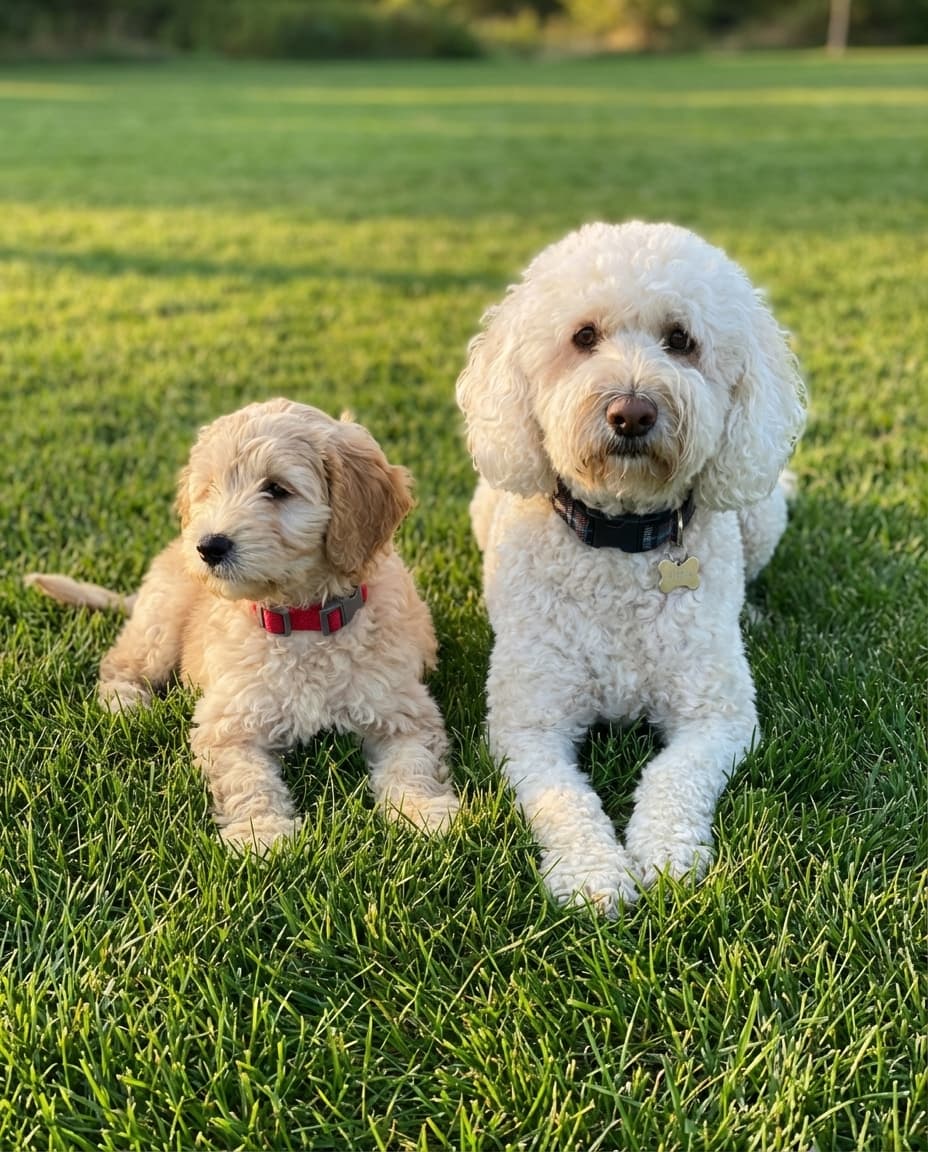 Example of a stunning PupBlend portrait with both puppy and adult dog